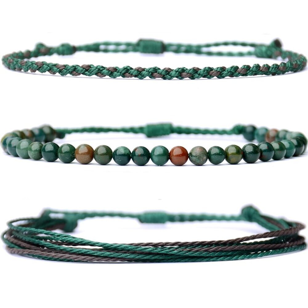 Handmade Natural Stone Beaded Healing Bracelet Gift for Men Adjustable Rope Stri